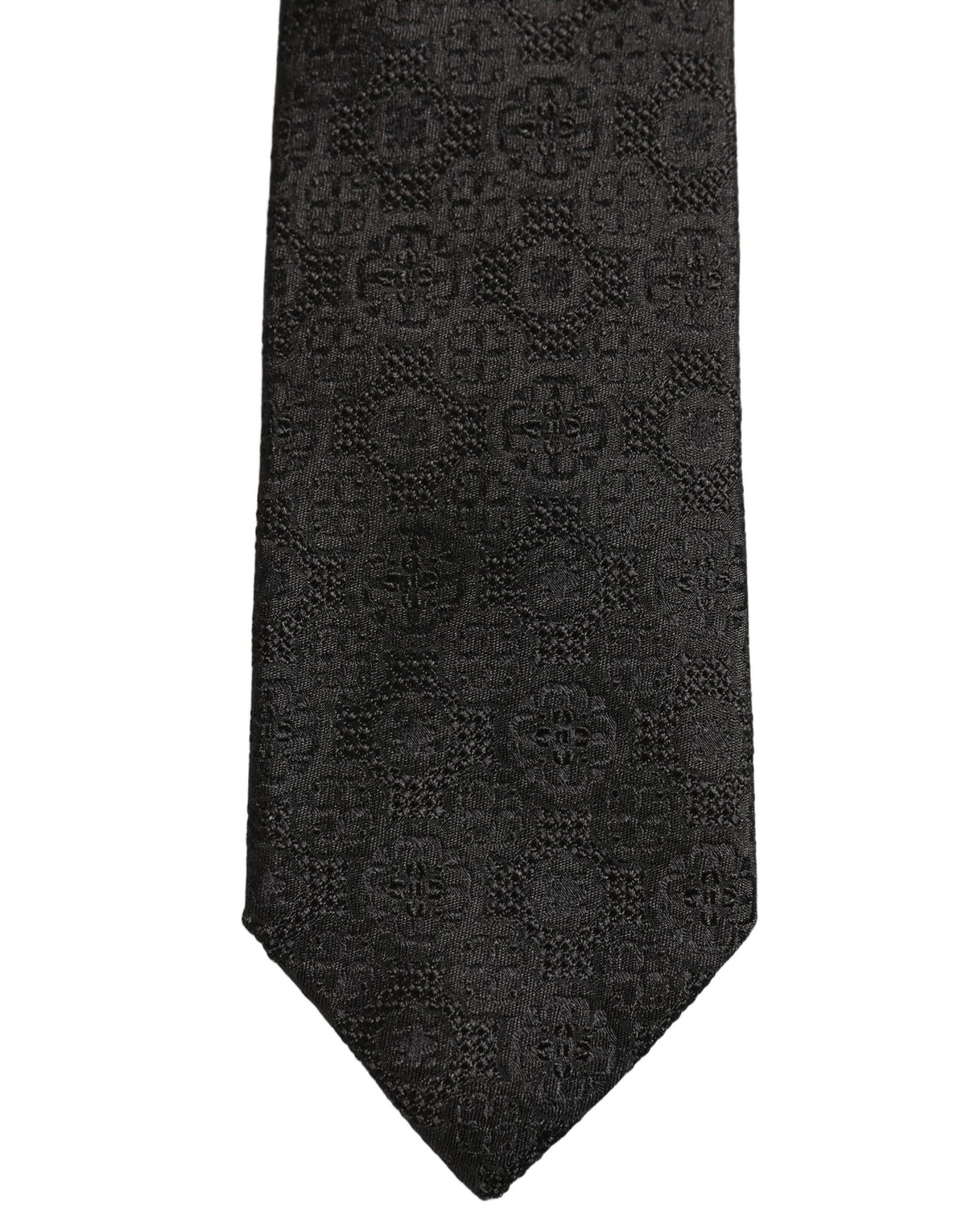 Men Black Silk Geometric Adjustable Tied Necktie Tie