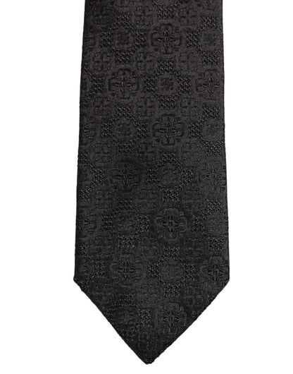 Men Black Silk Geometric Adjustable Tied Necktie Tie