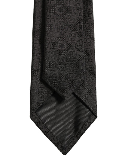 Men Black Silk Geometric Adjustable Tied Necktie Tie