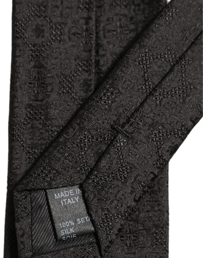 Men Black Silk Geometric Adjustable Tied Necktie Tie