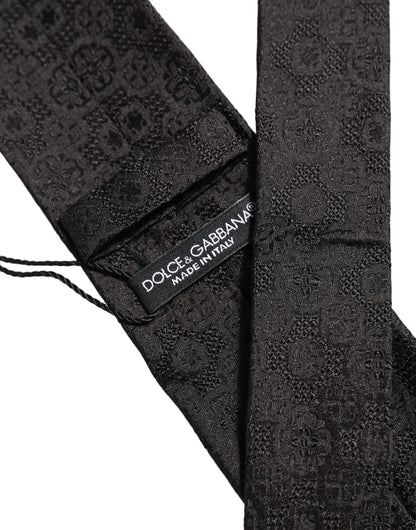 Men Black Silk Geometric Adjustable Tied Necktie Tie