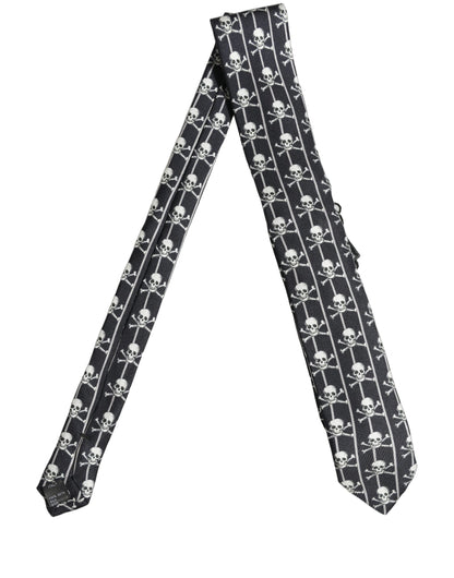 Men Black Silk Skull Fantasy Adjustable Tied Necktie Tie