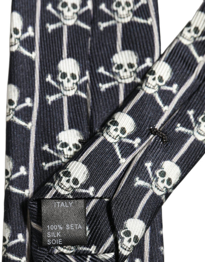 Men Black Silk Skull Fantasy Adjustable Tied Necktie Tie