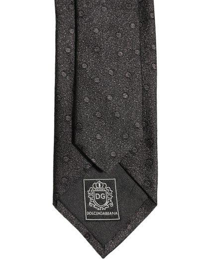 Men Black Polka Dot Silk Adjustable Tied Necktie Tie