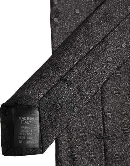 Men Black Polka Dot Silk Adjustable Tied Necktie Tie