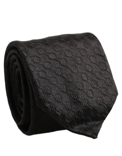 Men Black Silk Geometric Adjustable Tied Necktie Tie