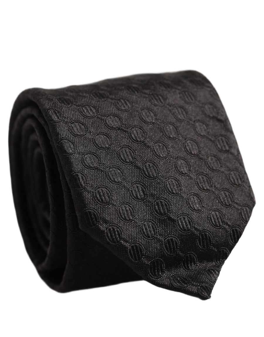 Men Black Silk Geometric Adjustable Tied Necktie Tie