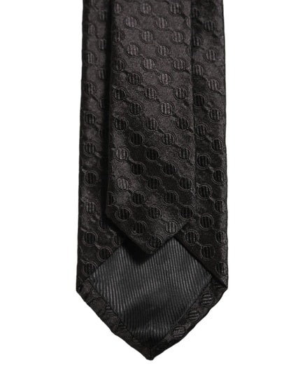 Men Black Silk Geometric Adjustable Tied Necktie Tie