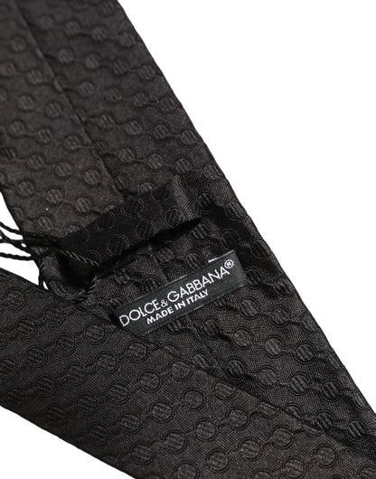 Men Black Silk Geometric Adjustable Tied Necktie Tie