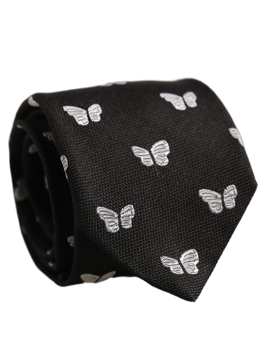 Men Black Silk Butterfly Adjustable Tied Necktie Tie