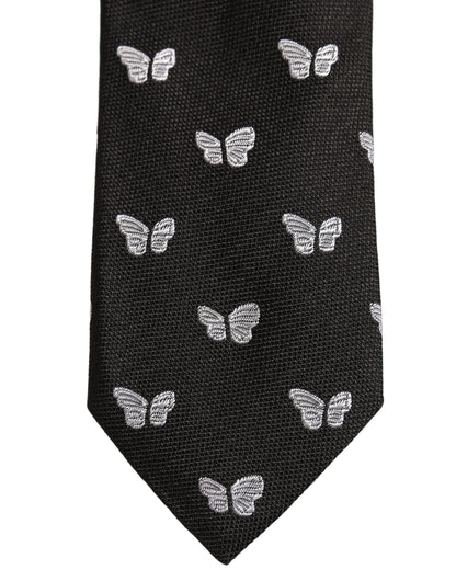 Men Black Silk Butterfly Adjustable Tied Necktie Tie