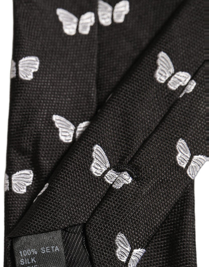 Men Black Silk Butterfly Adjustable Tied Necktie Tie