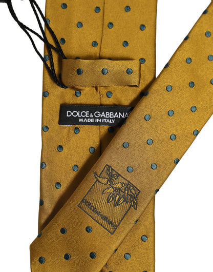 Men Mustard Silk Polka Dot Adjustable Tied Necktie Tie