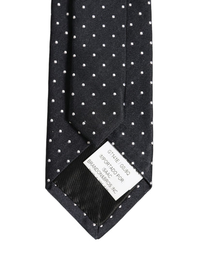 Dark Blue Silk Polka Dot Adjustable Tied Men Necktie Tie