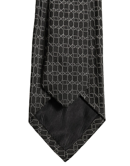 Dark Gray Silk DG Monogram Adjustable Tied Necktie Tie
