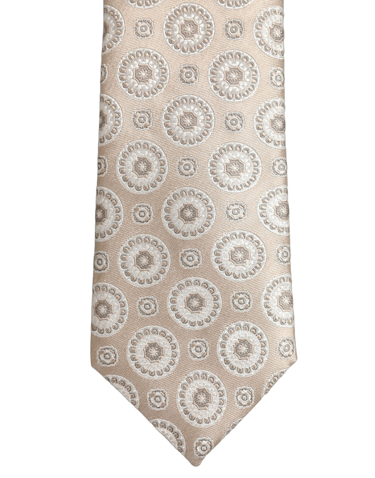 Beige Silk Medallion Circle Adjustable Tied Necktie Tie