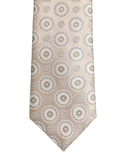 Beige Silk Medallion Circle Adjustable Tied Necktie Tie