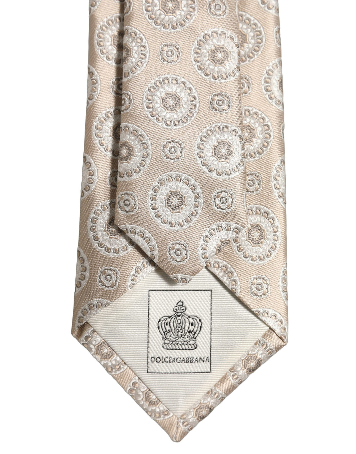 Beige Silk Medallion Circle Adjustable Tied Necktie Tie