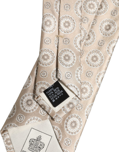 Beige Silk Medallion Circle Adjustable Tied Necktie Tie