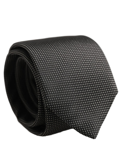 Black Silk Micro Polka Dot Adjustable Tied Necktie Tie