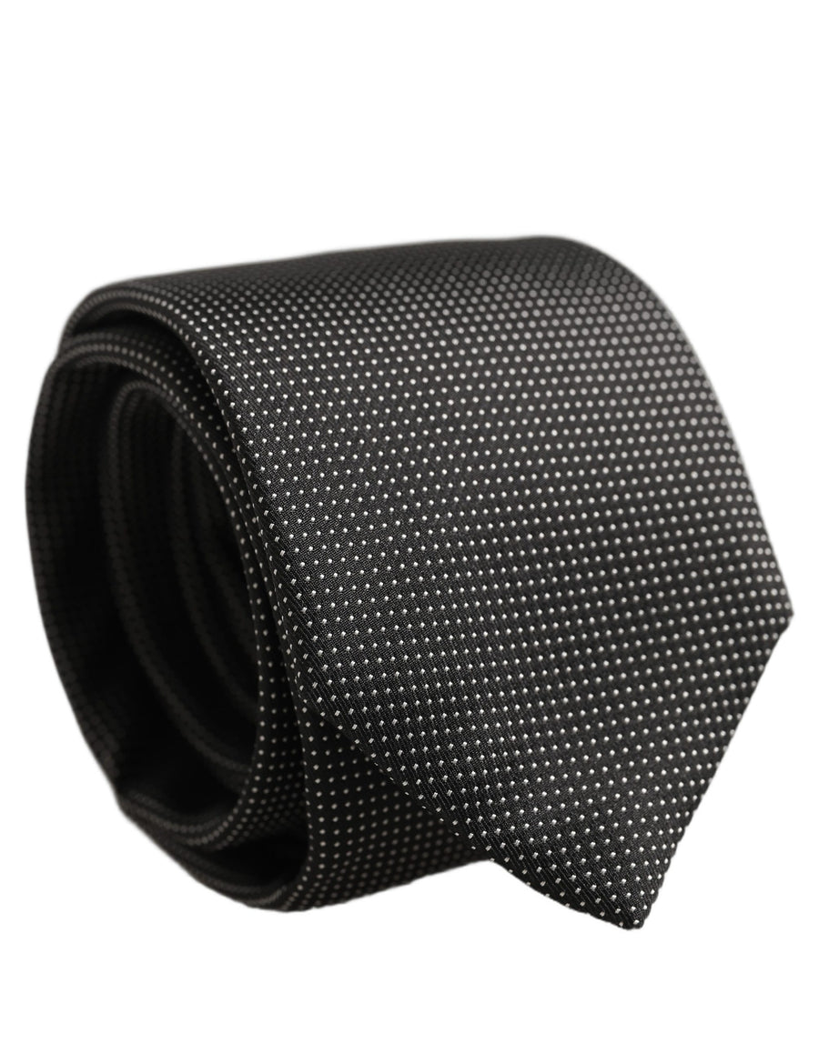 Black Silk Micro Polka Dot Adjustable Tied Necktie Tie