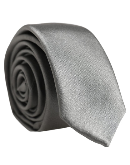 Gray Satin 100% Silk Adjustable Tied Men Necktie Tie