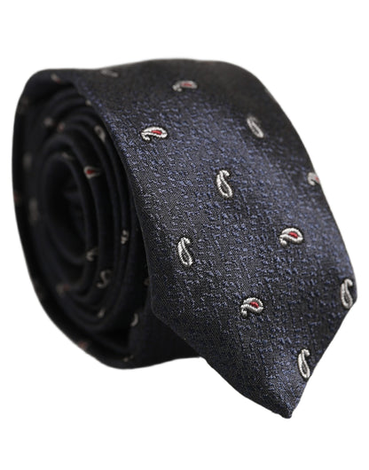 Dark Blue Silk Paisley Adjustable Tied Men Necktie Tie