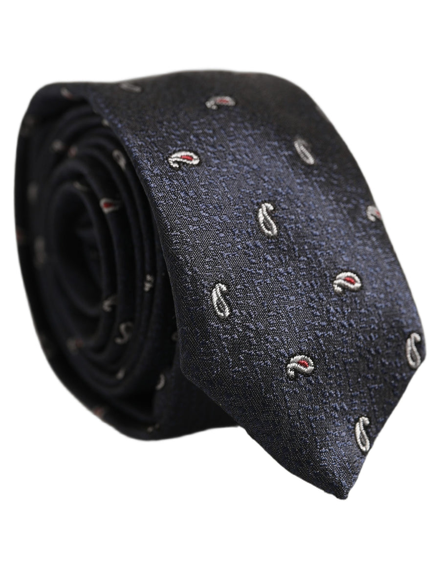 Dark Blue Silk Paisley Adjustable Tied Men Necktie Tie