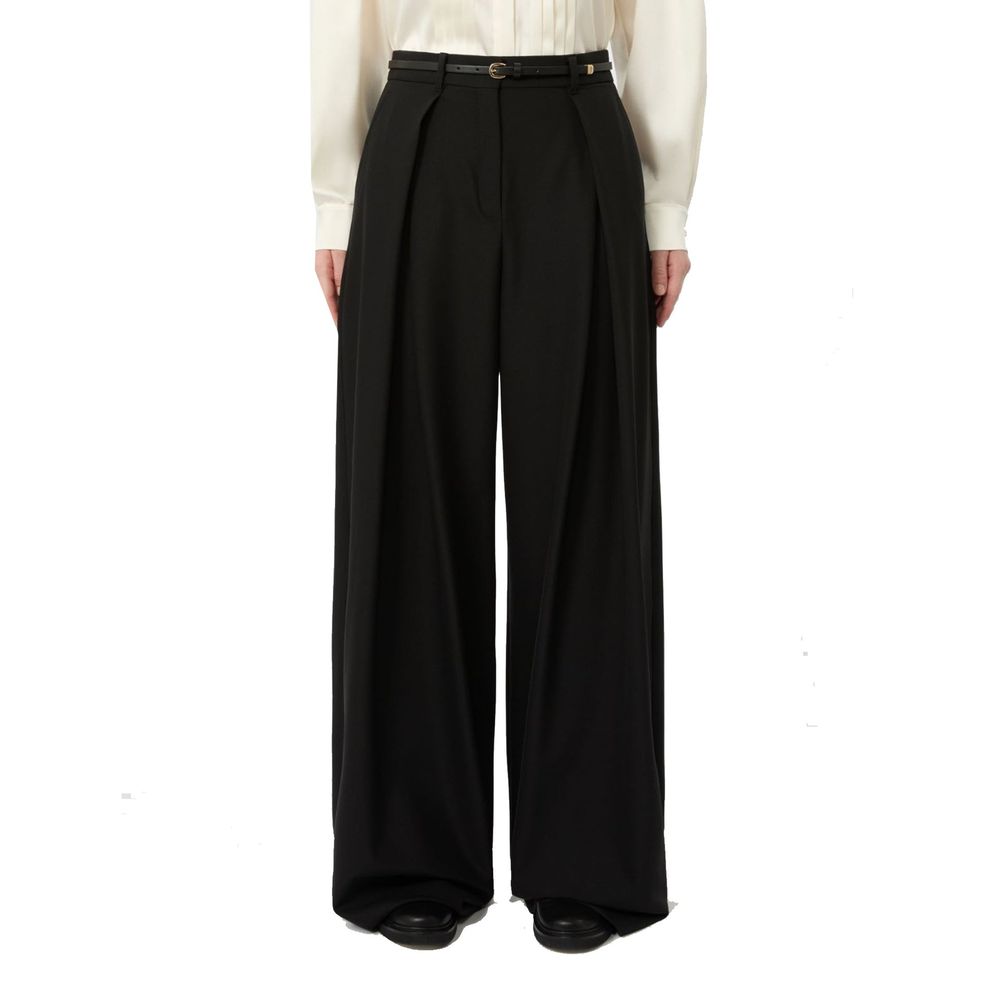 Black Elastane Casual Pants