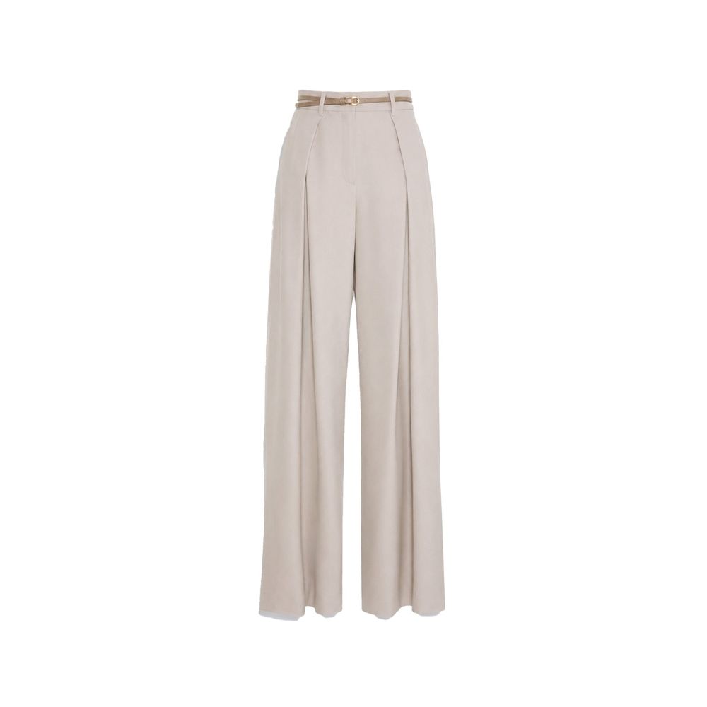 Beige Elastane Casual Pants