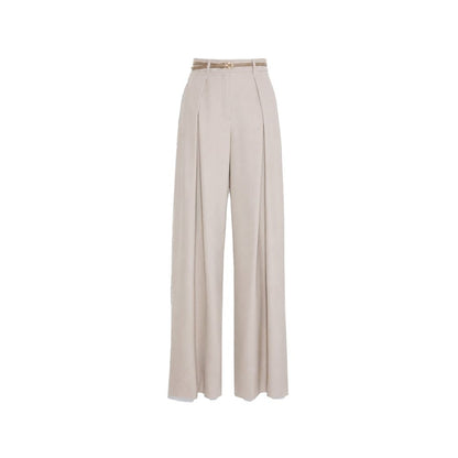 Beige Elastane Casual Pants
