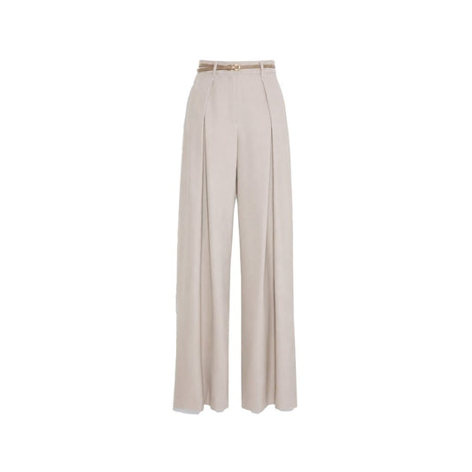 Beige Elastane Casual Pants