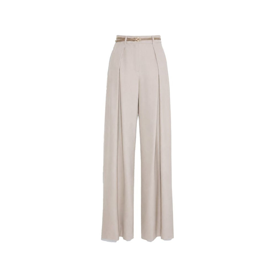 Beige Elastane Casual Pants