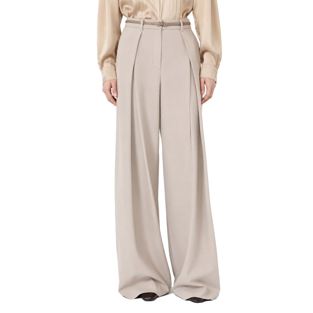 Beige Elastane Casual Pants