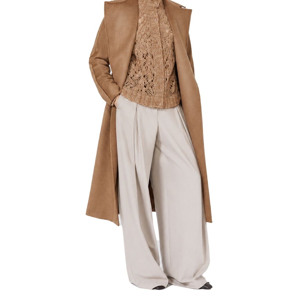 Beige Elastane Casual Pants