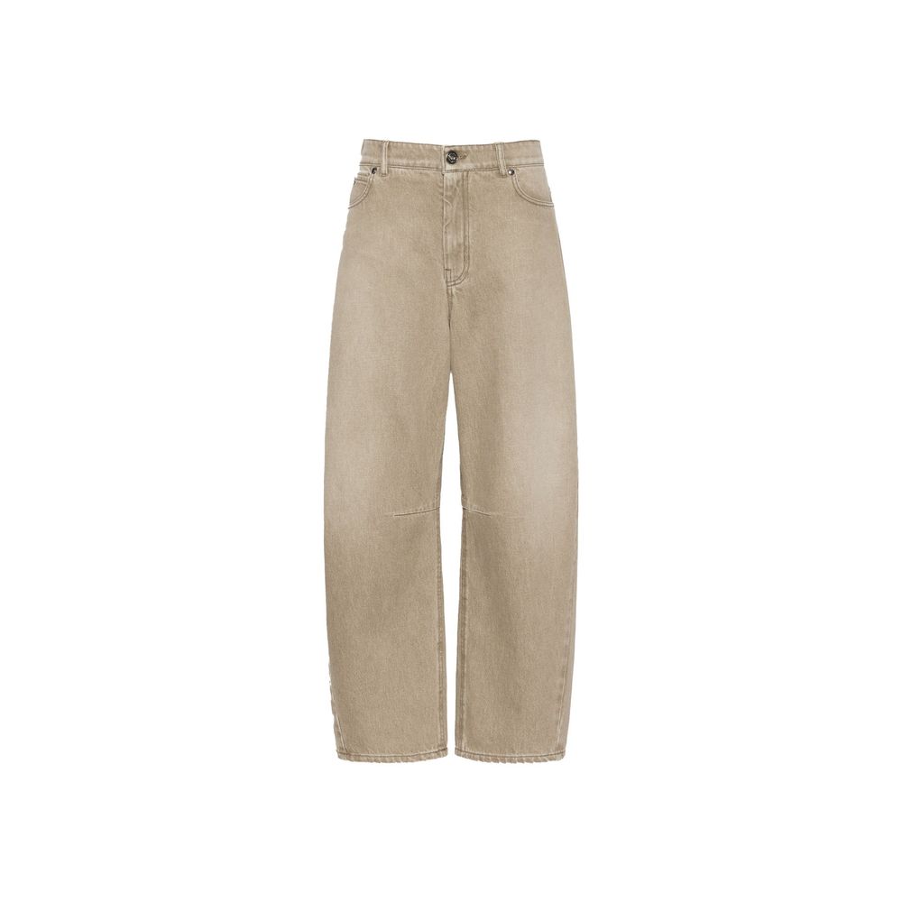 Beige Cotton Relaxed Fit Jeans
