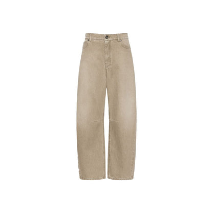Beige Cotton Relaxed Fit Jeans