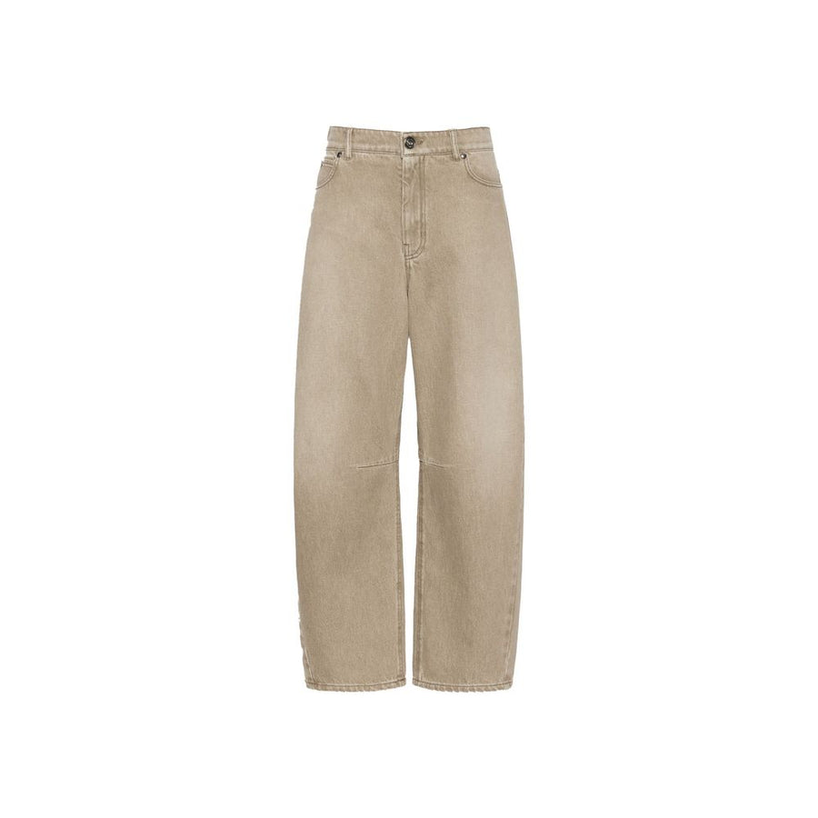 Beige Cotton Relaxed Fit Jeans