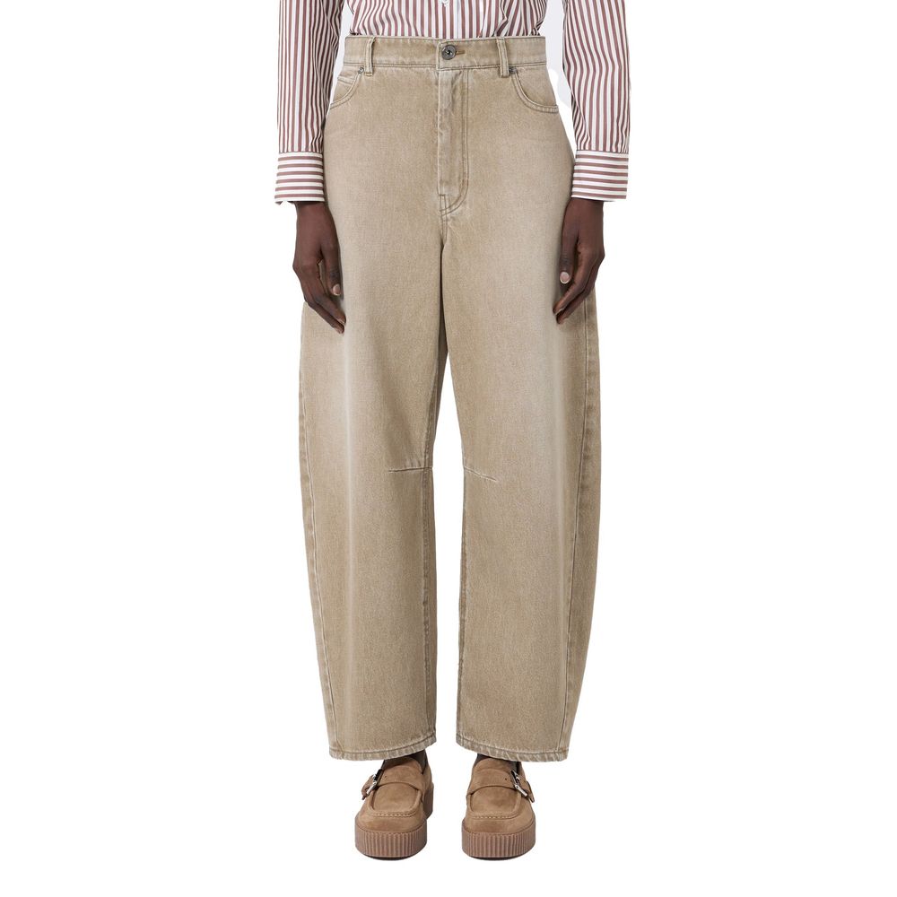 Beige Cotton Relaxed Fit Jeans