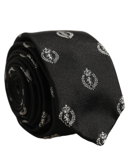 Black Crest Emblem Silk Adjustable Necktie Accessory Tie
