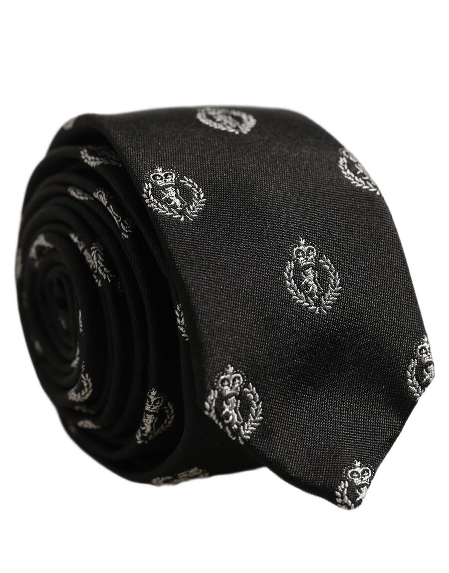 Black Crest Emblem Silk Adjustable Necktie Accessory Tie