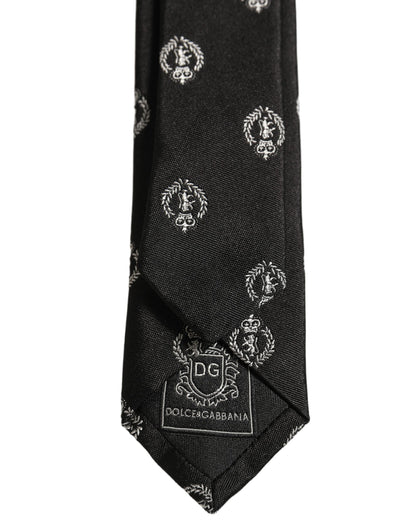 Black Crest Emblem Silk Adjustable Necktie Accessory Tie