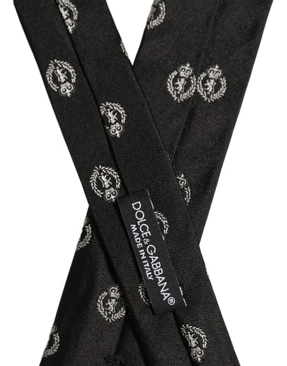 Black Crest Emblem Silk Adjustable Necktie Accessory Tie