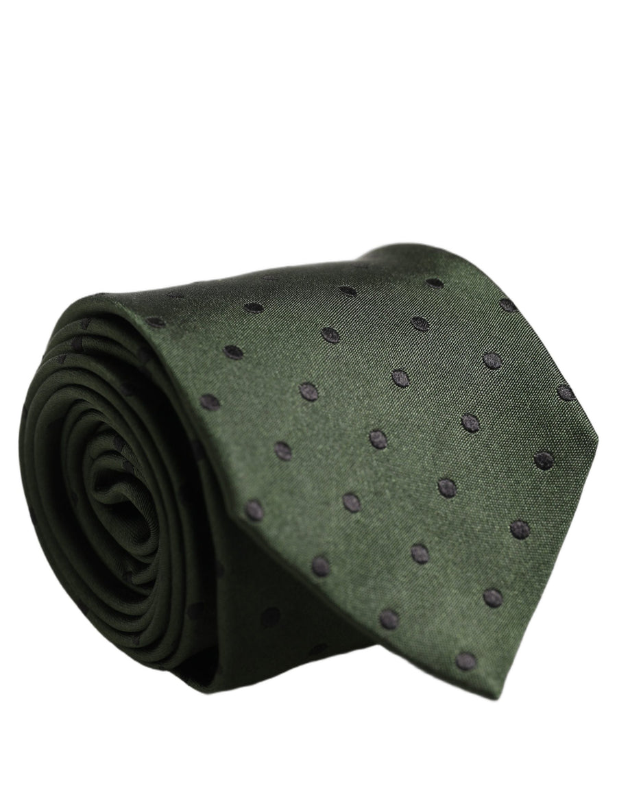 Men Dark Green Silk Polka Dot Adjustable Tied Necktie Tie