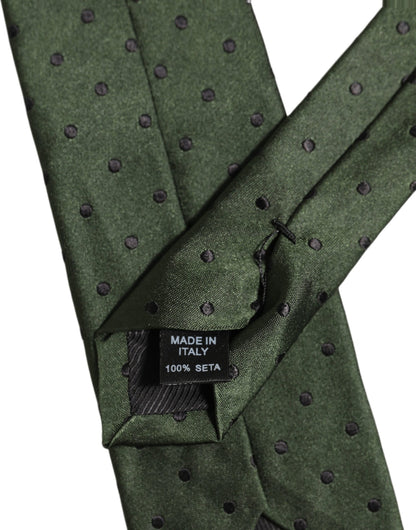 Men Dark Green Silk Polka Dot Adjustable Tied Necktie Tie