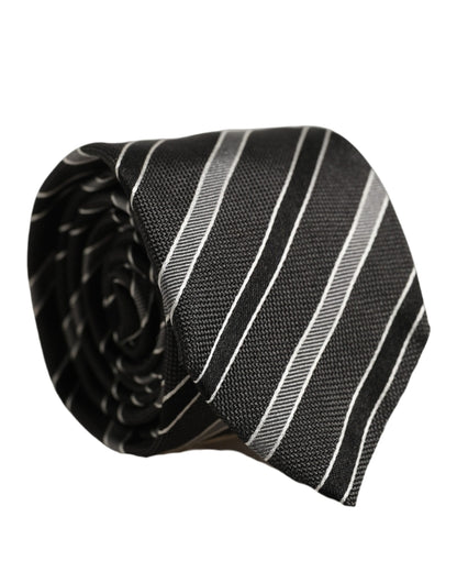 Black Gray Stripes Silk Adjustable Necktie Accessory Tie