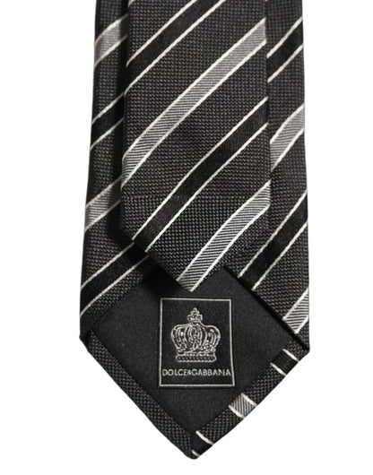 Black Gray Stripes Silk Adjustable Necktie Accessory Tie