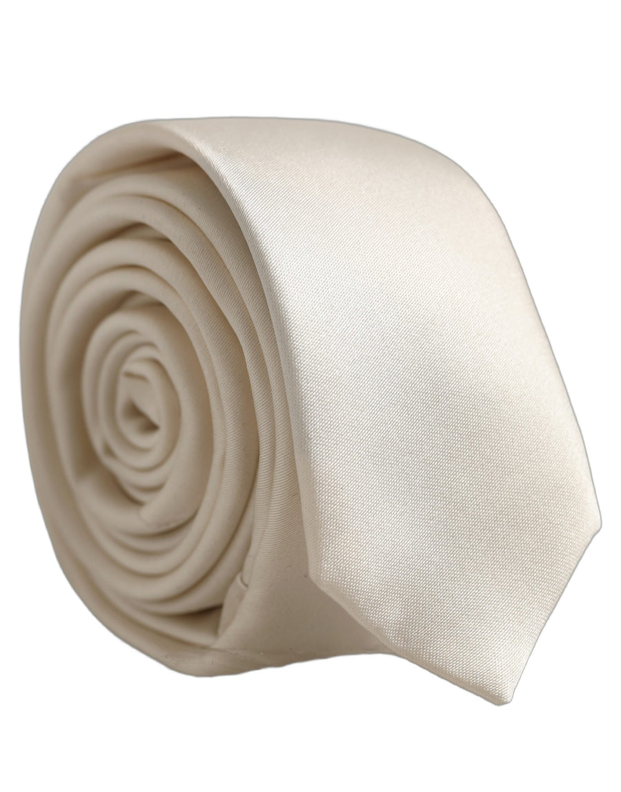 Cream Satin 100% Silk Adjustable Tied Men Necktie Tie