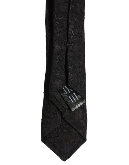 Black Floral Brocade Silk Adjustable Necktie Accessory Tie