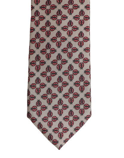 Beige Lady Bug Silk Adjustable Necktie Men Accessory Tie
